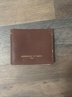 Adrienne Vittadini Brown Leather Bifold Card Wallet with Gold Logo